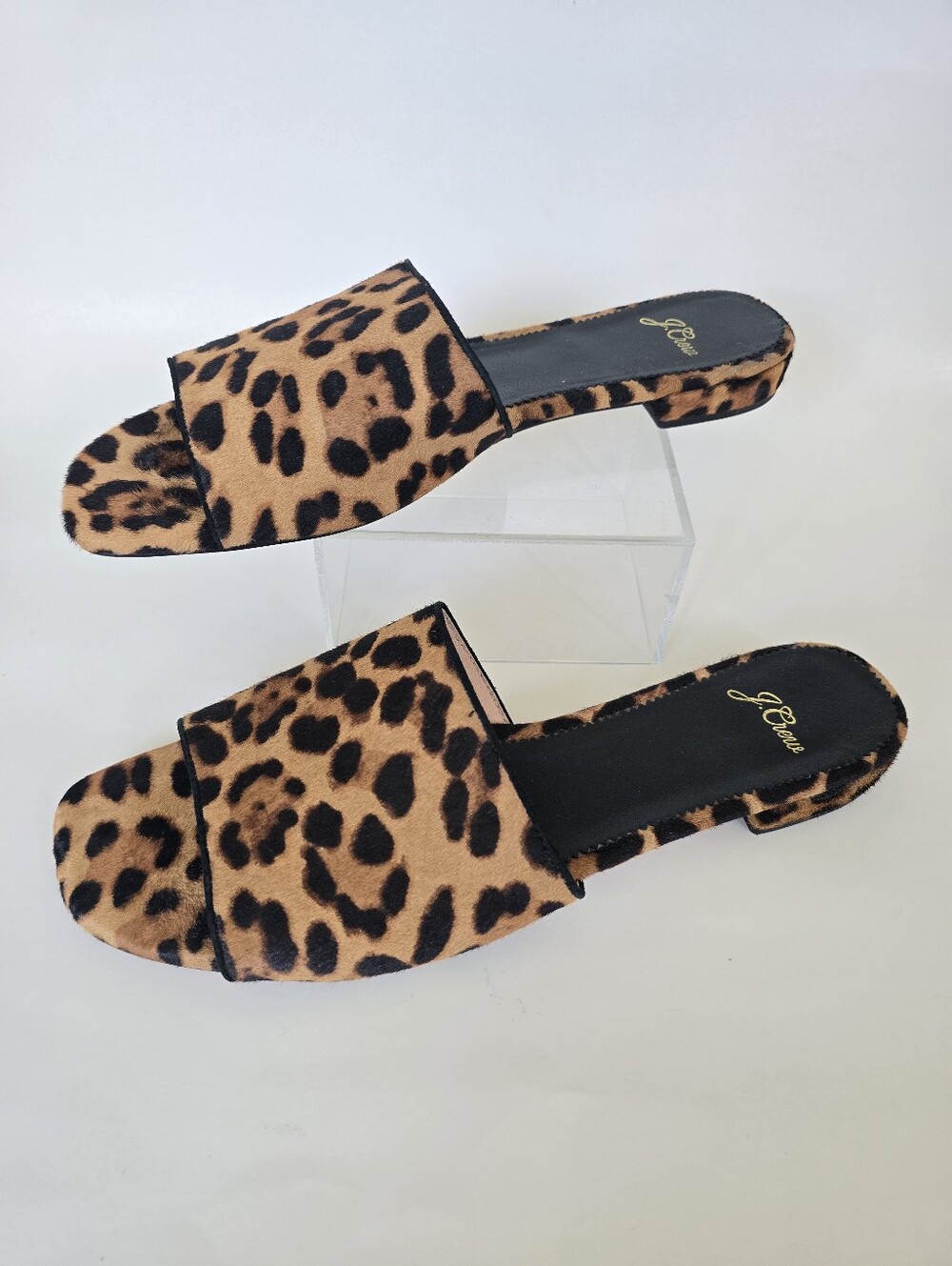 J. Crew Leopard Print Slide Sandals in Tan and Black